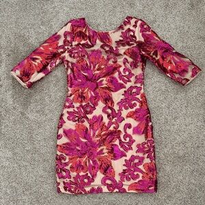 Sequin Pink and Red Floral Mini Dress